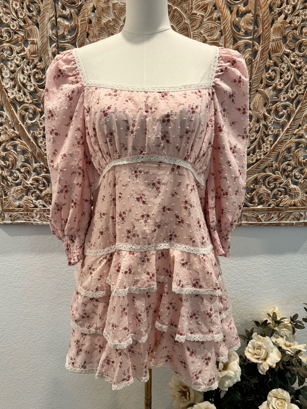 Lulus Lasting Bliss Pink Floral Coquette Ruffled Square Neck Summer Mini Dress - Picture 2 of 16